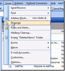 Click Organize in the Tools menu - Format all messages from a sender in a different colour – automatically – in Outlook