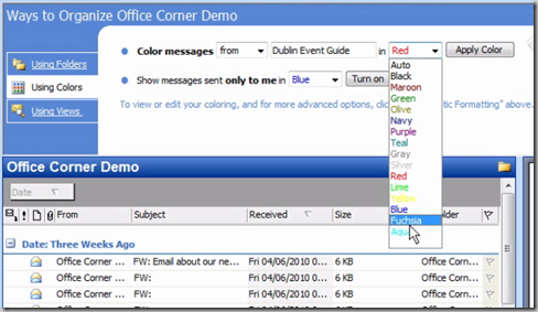 Choose Using Colors in the Organize pane and set the rule to suit - Format all messages from a sender in a different colour – automatically – in Outlook